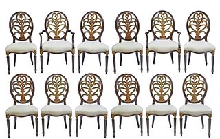 Set of 12 Galimberti Lino Painted and Parcel Gilt Dining Chairs
