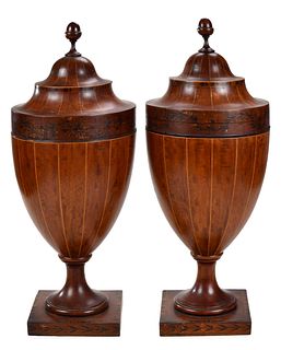 Pair of George III Style Paint Decorated Knife Urns