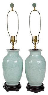 Pair Chinese Celadon Vases Mounted as Lamps