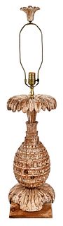 Carved Wood Pineapple Form Lamp