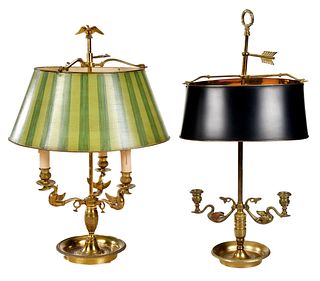 Two Brass and Tole Bouillotte Lamps