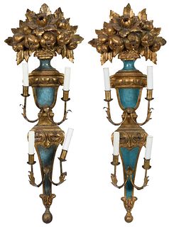 Pair of Painted and Giltwood Wall Sconces