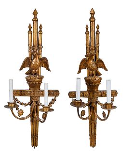 Pair of Carved Giltwood Eagle Wall Sconces