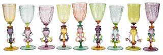 Nine Chuck Vannatta Studio Glass Goblets