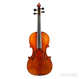 German Violin, labeled John Juzek/Violinmaker formerly in Prague/MADE IN GERMANY, length of back 359 mm, with case and bow.