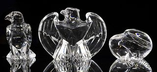 (3) STEUBEN COLORLESS ART GLASS EAGLE PAPERWEIGHTS