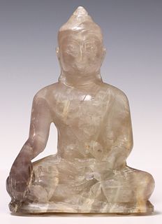 CARVED QUARTZ FIGURE OF THE SEATED BUDDHA