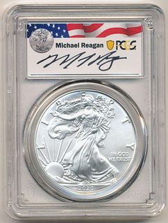 2020(S) American Silver Eagle PCGS MS70 Signed By Michael Reagan