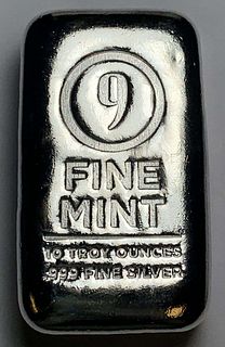 "9" Fine Mint 10 ozt .999 Silver Bar 