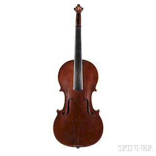 French Violin, Mirecourt, c. 1910, labeled A LA VILLE DE CREMONE./NICOLAS DUCHENE, A PARIS., length of back 367 mm, with case