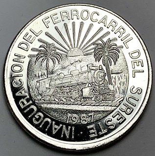 1987 Mexico Inauguracion Del Ferrocarril Del Sureste 1 ozt .999 Silver