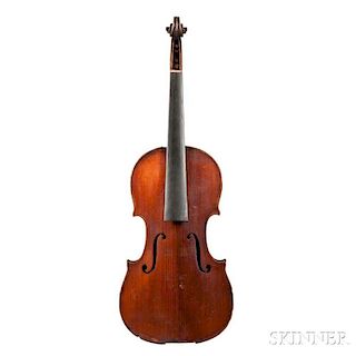 German Violin, Mittenwald, labeled Antonius Stradiuarius Cremonensis/Faciebat Anno 1690, length of back 350 mm.