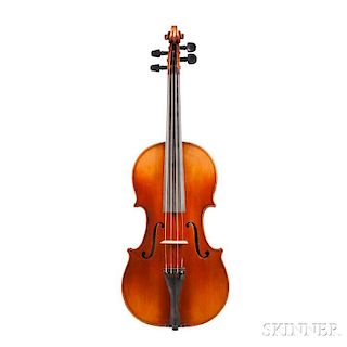 Violin, branded internally H. Derazey, length of back 358 mm, with case.