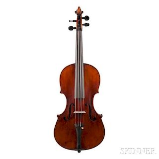American Violin, unlabeled, length of back 351 mm, with case.