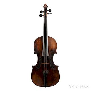 German Violin, labeled Joannes Jais me fecit/Bulsani in Tyroli 1769, length of back 359 mm, with case.