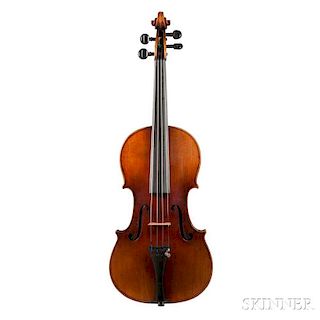 German Violin, labeled Georg Flossmann,/Saiten - Instrumenten - Fabrikant,/Tölz (Oberbayern). 1880, length of back 355 mm.