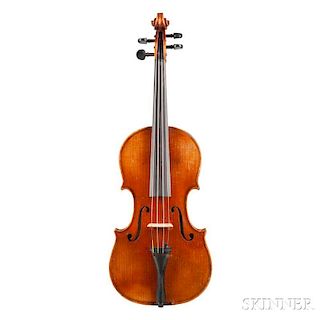 German Violin, labeled Arnold Gustav Heberlein/MARKNEUKIRCHEN/Nr. 97 1924, length of back 355 mm, with case.