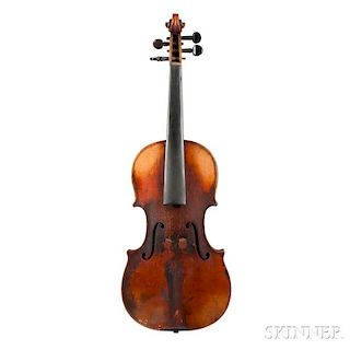 Violin, labeled J Grandjon a Paris/Fabrique de Mirecourt/105 Boulevard Sebastopol et Rue Reaumur 74, length of back 358 mm.