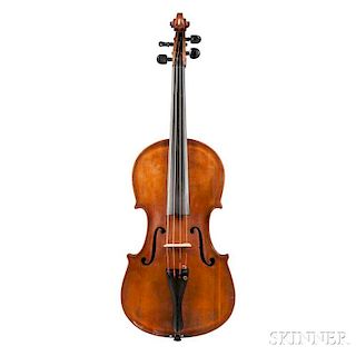 Violin, 20th Century, unlabeled, length of back 359 mm, with case and bow.