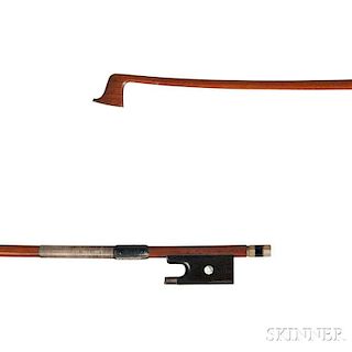 Silver-mounted Violin Bow, the round stick stamped E. SARTORY A PARIS, weight 55.8 grams, (without hair).