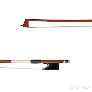 Nickel-mounted Violin Bow, the octagonal stick stamped BARNES-LONDON, weight 56.3 grams.