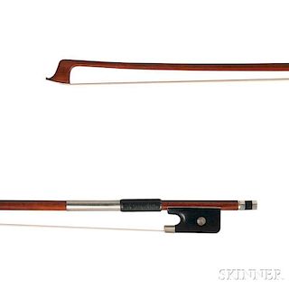 Nickel-mounted Violin Bow, the round stick stamped GERMANY, weight 63.5 grams.
