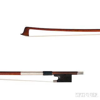 Silver-mounted Violin Bow, the round stick unstamped, weight 62.9 grams.