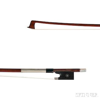 Silver-mounted Violin Bow, the round stick stamped R.ARNOLD STOESS, weight 67.3 grams.