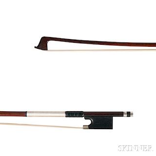 Silver-mounted Violin Bow, Dodd School, the round stick unstamped, weight 61.6 grams, (without tip).