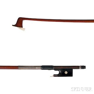 Silver-mounted Violin Bow, the round stick stamped CHANOT, weight 53.3 grams, (without hair).