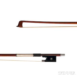 Silver-mounted Violin Bow, the round stick stamped A.VIGNERON A PARIS, weight 59.6 grams, (without tip).