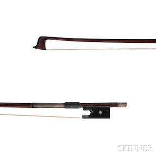 Silver-mounted Violin Bow, the round stick stamped faintly TUBBS, weight 63 grams.