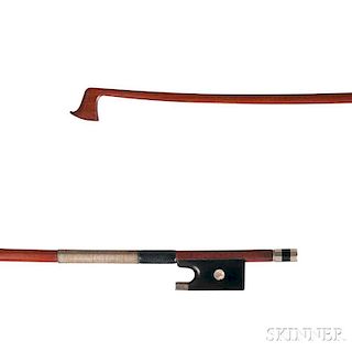 Silver-mounted Violin Bow, the round stick stamped GUSTAVE BERNARDEL, weight 49.9 grams, (without hair or tip).