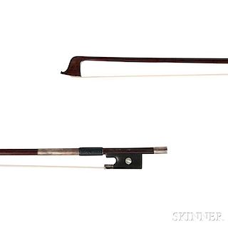Silver-mounted Violin Bow, Tubbs School, the round stick stamped JAS TUBBS, weight 61.2 grams.