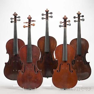Five Violins, length of back 362, 360, 360, 358, and 361 mm.
