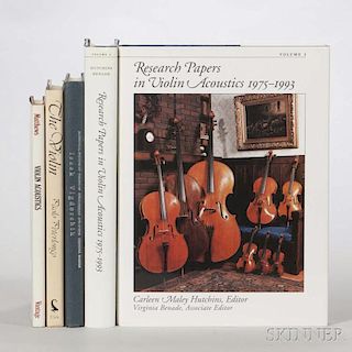 Five Books on Violin Acoustics, Hutchins, Carleen M., Research Papers in Violin Acoustics 1975-1993, two volumes; Peterlongo,