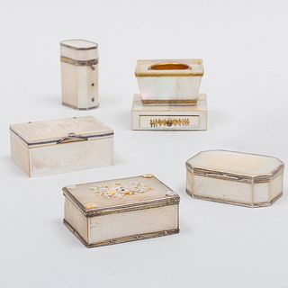 Group of Mother-of-Pearl Boxes and Table Accessories