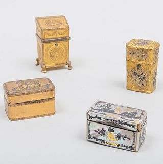 Group of Gilt-Bronze and Inlaid Snuff Boxes and Etui