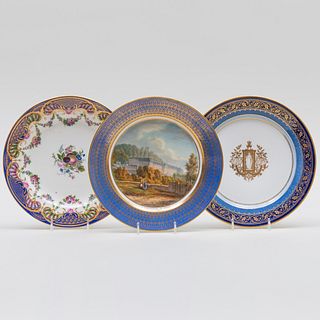 Group of Three Sevres Porcelain Cabinet Plates