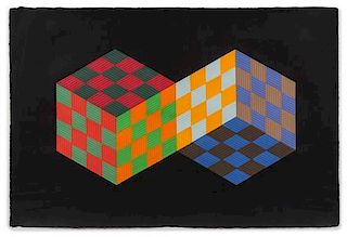 * Victor Vasarely, (French/Hungarian, 1908-1997), Untitled together with two color paper templates and a black and white myla