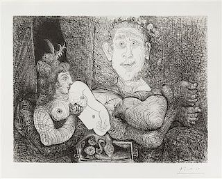 Pablo Picasso, (Spanish, 1881-1973), Les coulisses du tableau. Odalisque et peintre (from La Serie 156), 1970