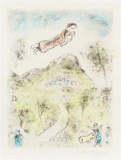 Marc Chagall, (French/Russian, 1887-1985), Mere et enfant dans le ciel, berger et son mouton (pl. 19 from Celui qui dit les c