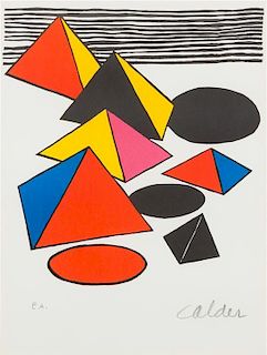 Alexander Calder, (American, 1898-1976), Six Pyramids and Three Circles (from Xxe Siecle), 1973