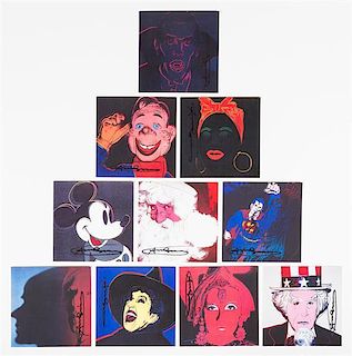 After Andy Warhol, (American, 1928-1987), Myths, 1981 (set of ten announcement cards with cover and contents card)