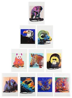After Andy Warhol, (American, 1928-1987), Endangered Species (full set of 10 announcement cards with cover), 1983