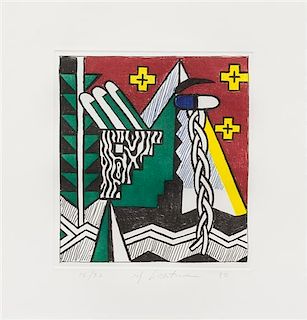 Roy Lichtenstein, (American, 1923 - 1997), Two Figures with Teepee, (from American Indian Theme), 1980