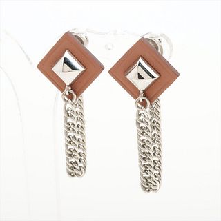 HERMES GOURMET EQUESTRE GOLD PLATED LEATHER BROWN EARRINGS