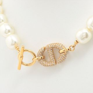 DIOR MONTAIGNE GOLD PLATED RHINESTONE FAUX PEARL NECKLACE