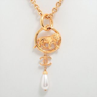 CHANEL LION GOLD PLATED FAUX PEARL NECKLACE