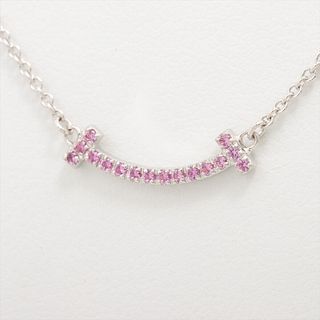 TIFFANY & CO. T SMILE MICRO PINK SAPPHIRE 18K WHITE GOLD NECKLACE